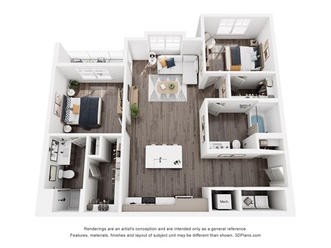 Floor plan for 2 beds, 2 baths, 1063 sqft